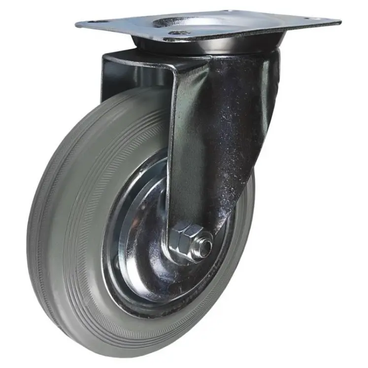 Промышленное колесо 200 мм (площадка, поворотное, серая резина, роликоподшипник) - SC 80 f